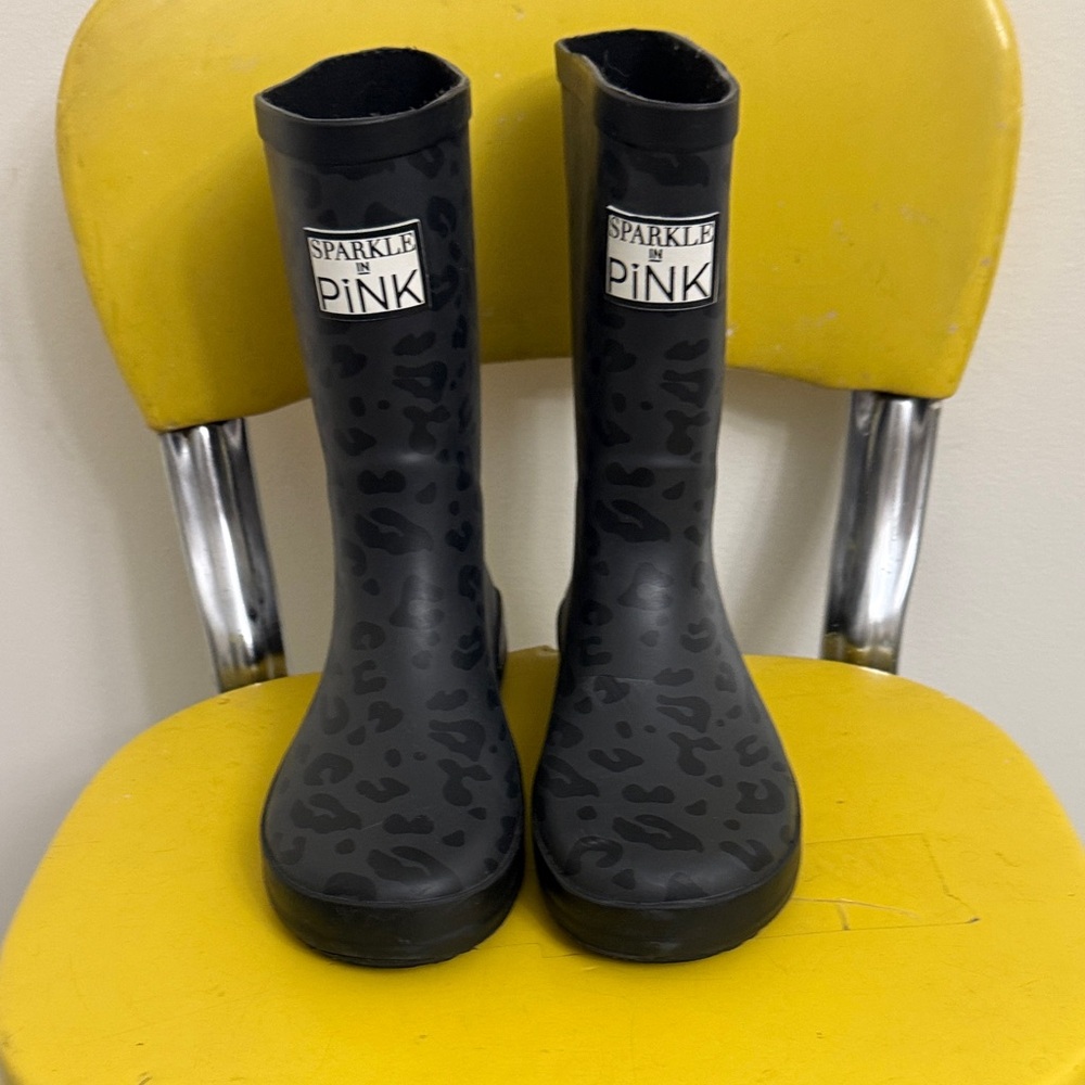 Sparkle & Pink Black Leopard Rain Boots